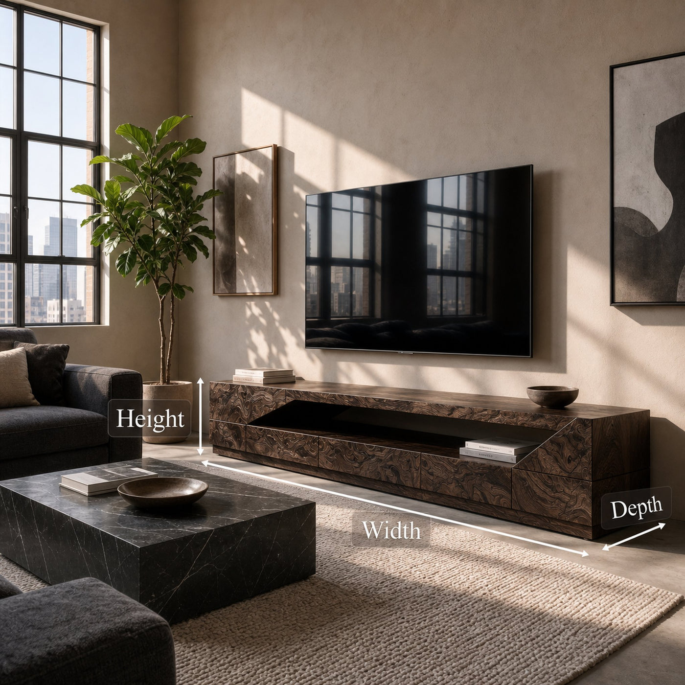 Minimal TV Console With Natural Wood Grain Design For Living Room - product view 8