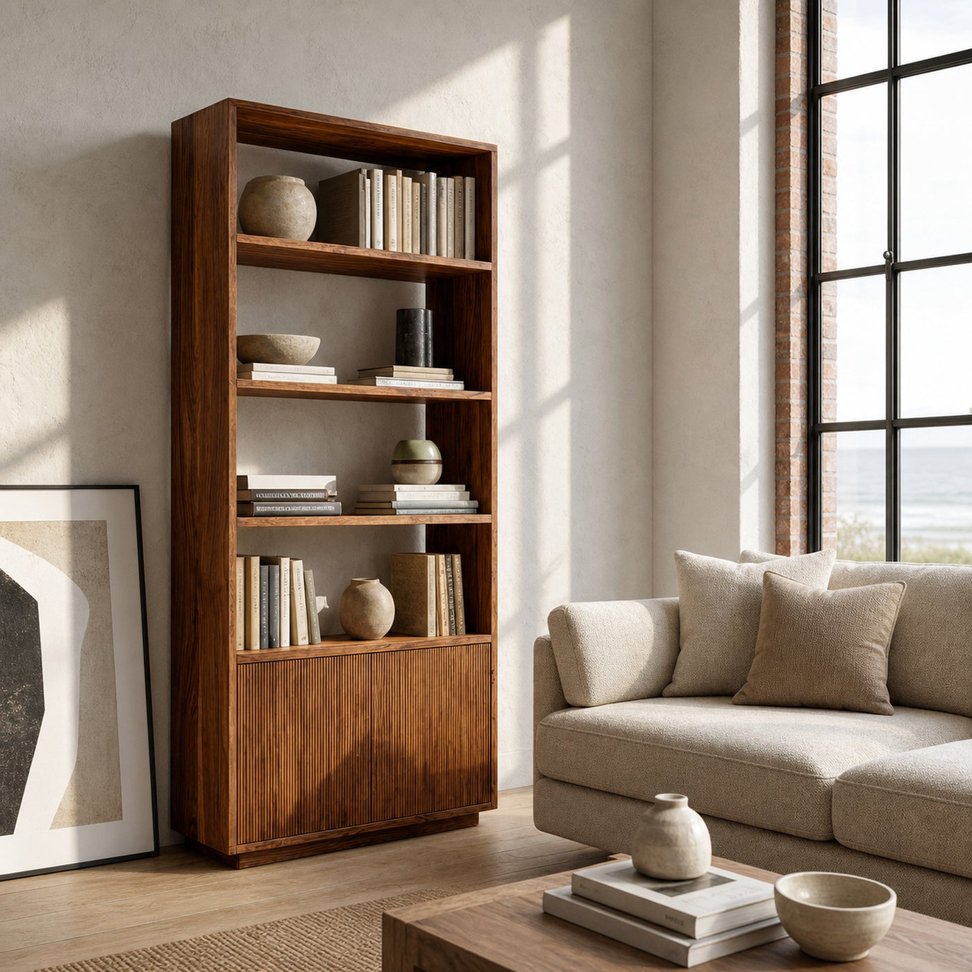 Minimal Wooden Bookcase For Coastal Living Room - product view 6