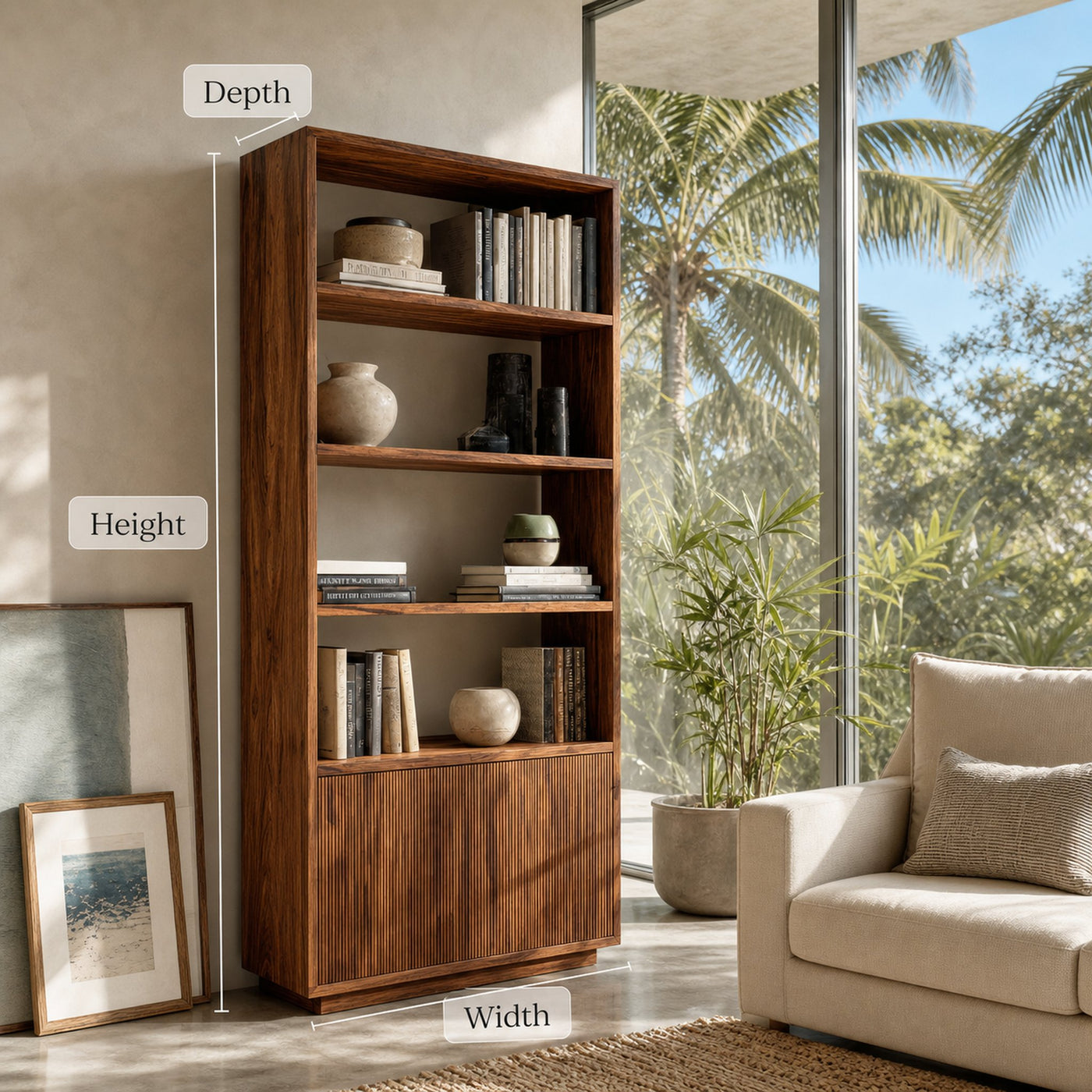 Minimal Wooden Bookcase For Coastal Living Room - product view 7