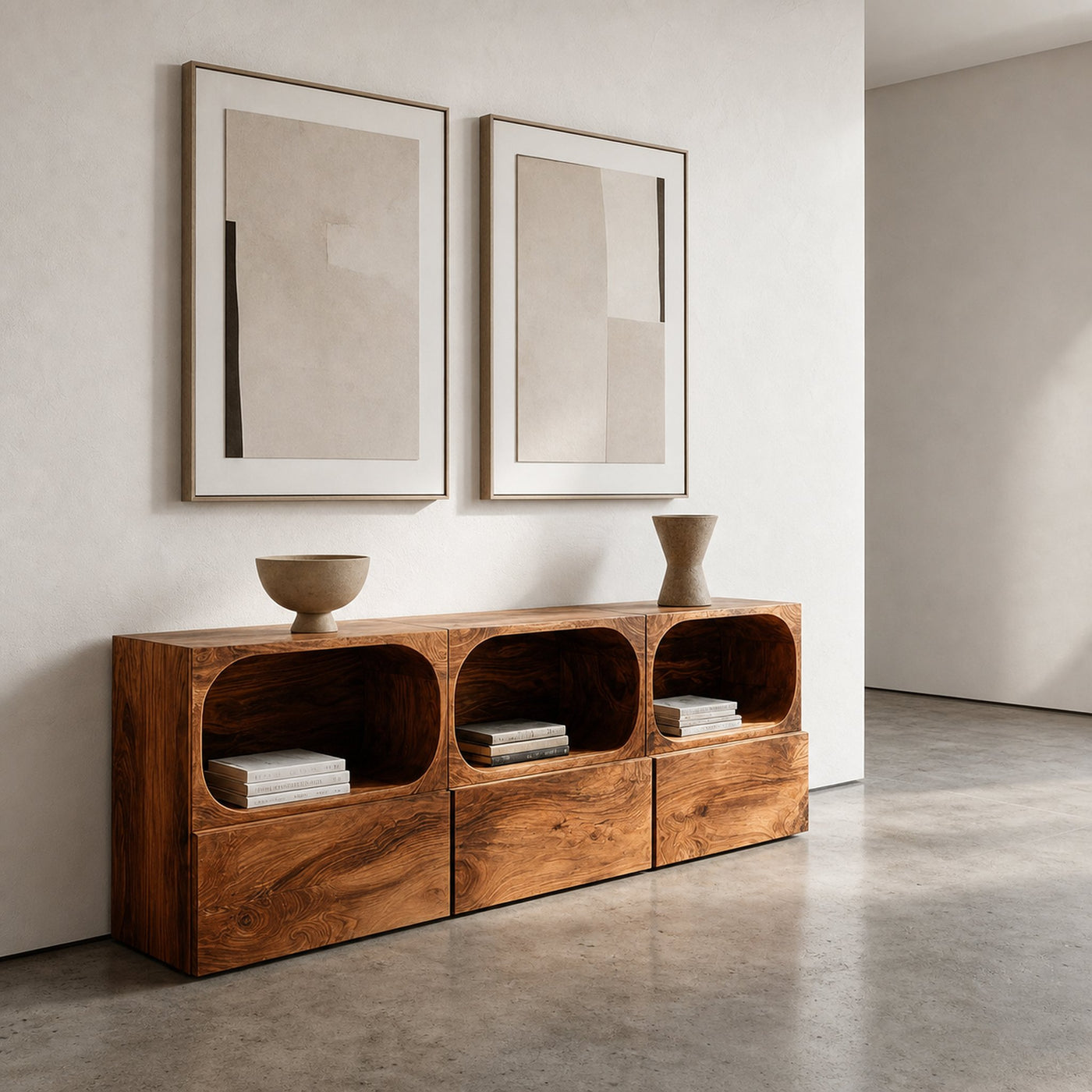 Minimal Wooden Sideboard With Rounded Edge Shelf For Living - product view 4