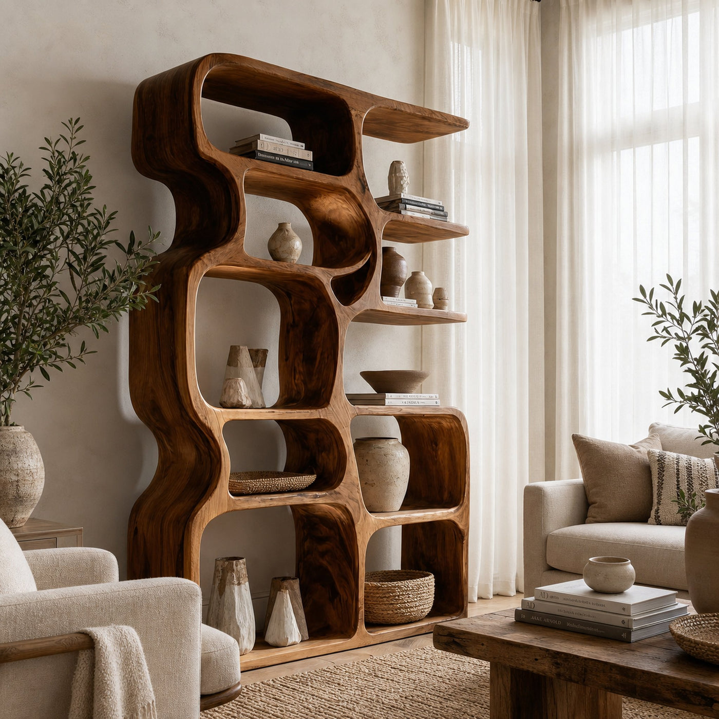 Minimalist Artistic Natural Wood Bookshelf For Living Room - product view 6