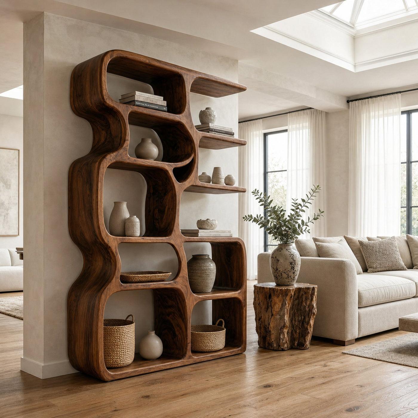 Minimalist Artistic Natural Wood Bookshelf For Living Room - product view 7