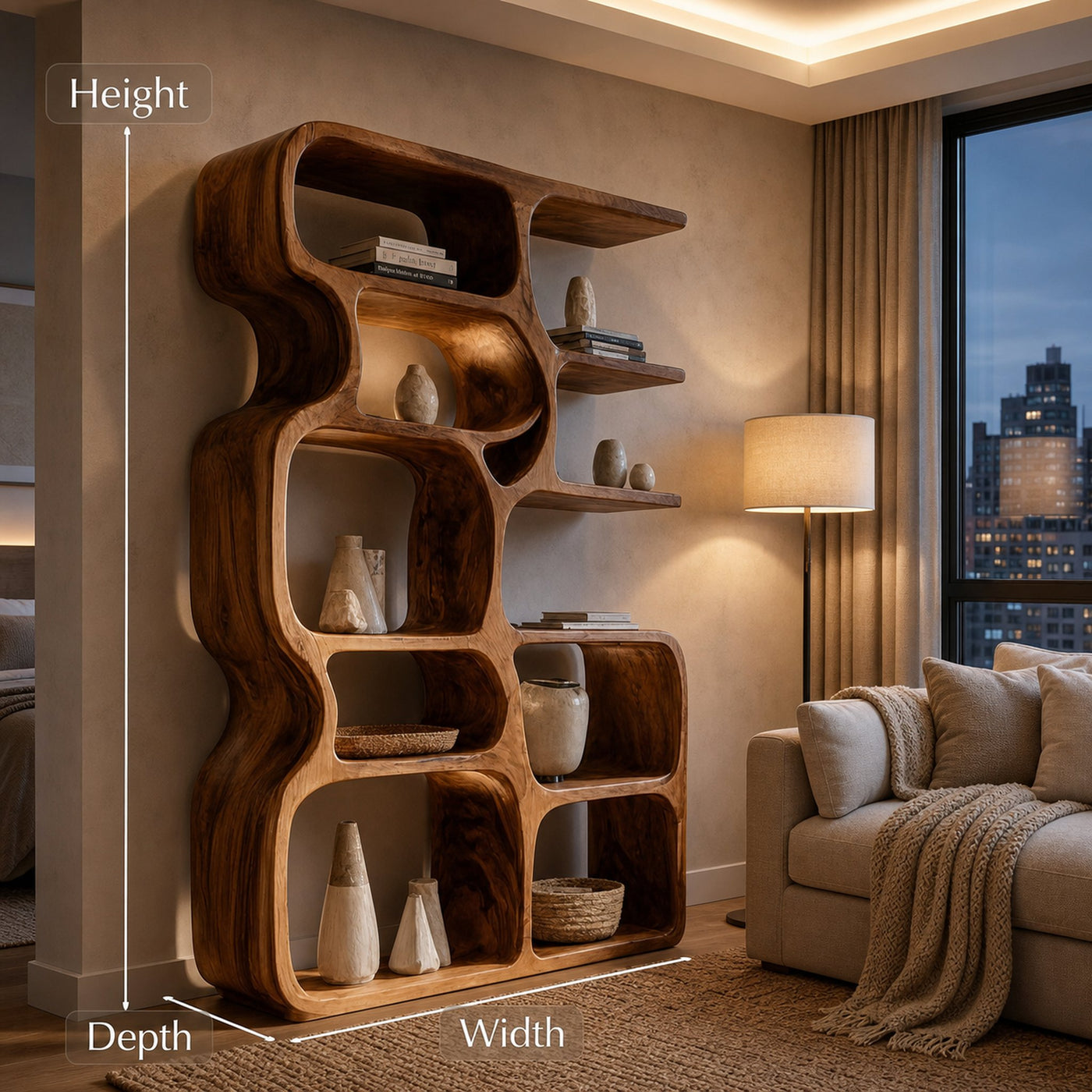 Minimalist Artistic Natural Wood Bookshelf For Living Room - product view 8
