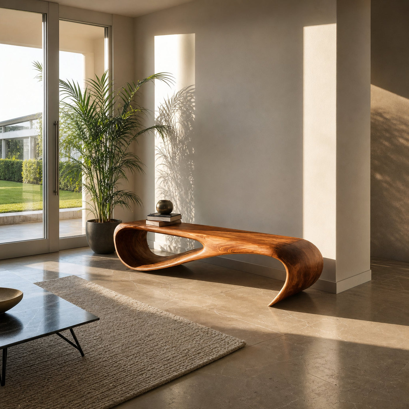 Minimalist Bench Curved Design For Modern Hallway Seating