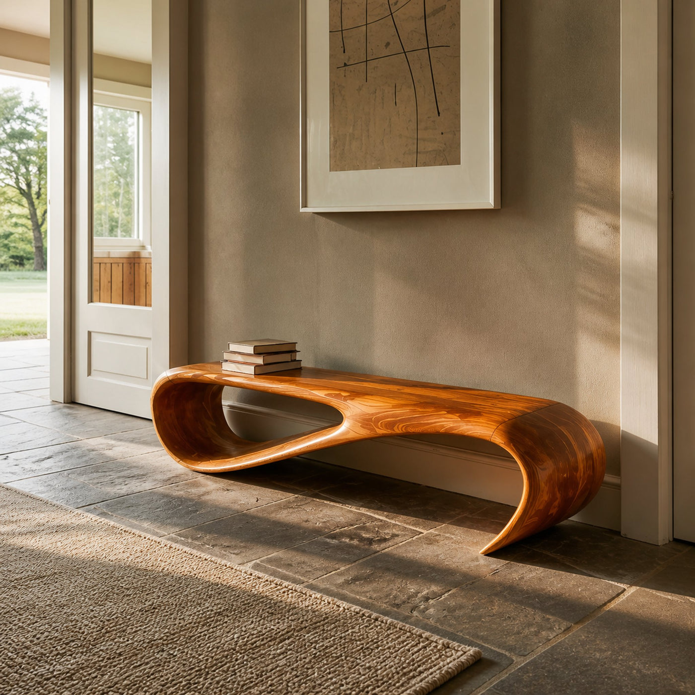Minimalist Bench Curved Design For Modern Hallway Seating - product view 6