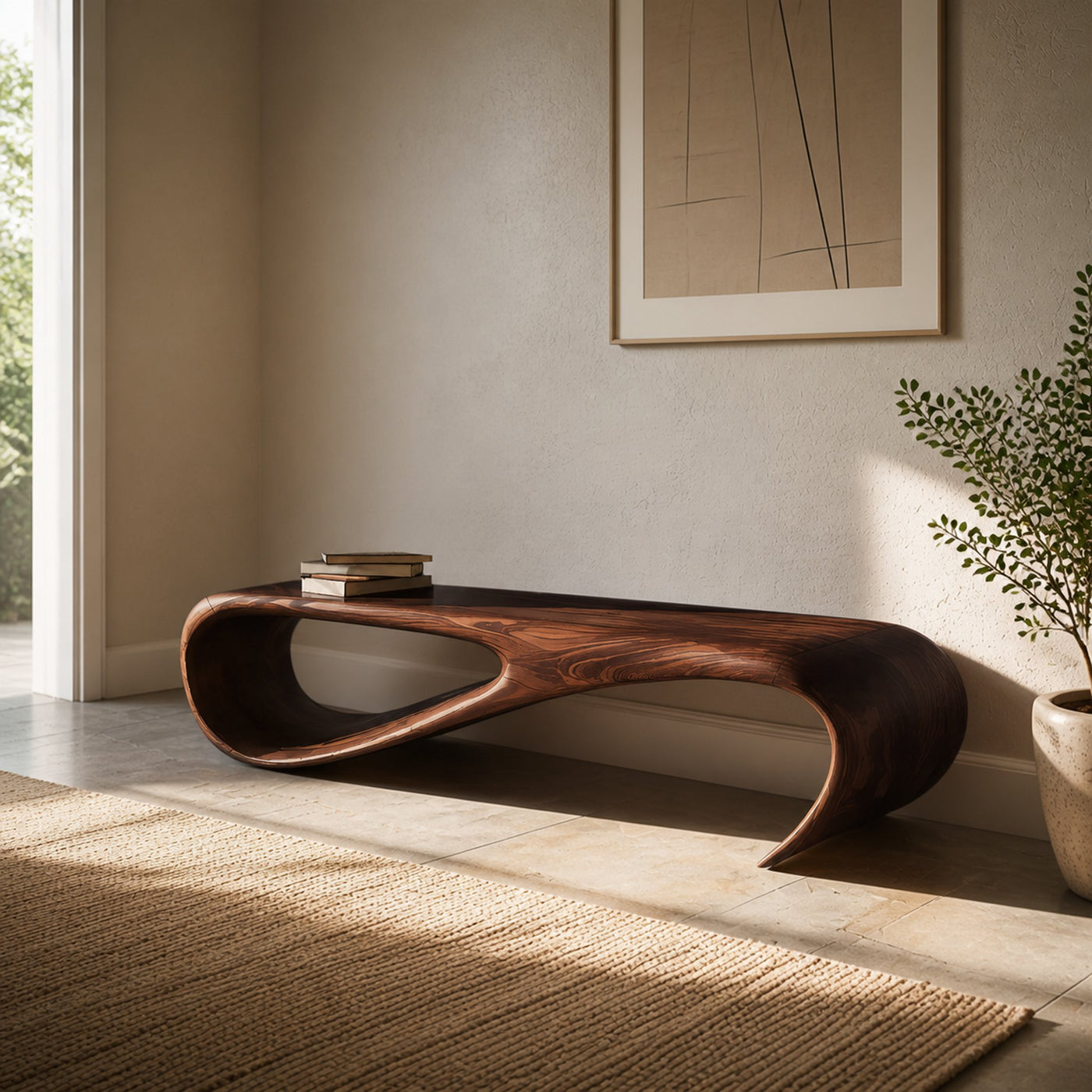 Minimalist Bench Curved Design For Modern Hallway Seating - product view 7