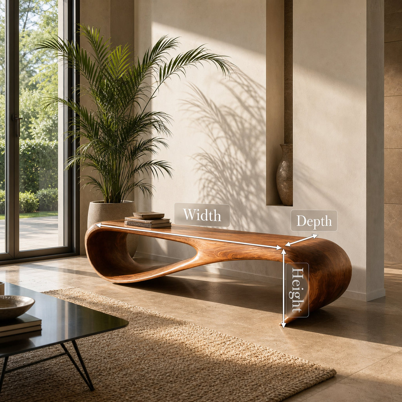 Minimalist Bench Curved Design For Modern Hallway Seating - product view 8