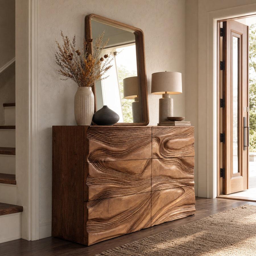 Minimalist Entryway Cabinet Sculpted Wave Front