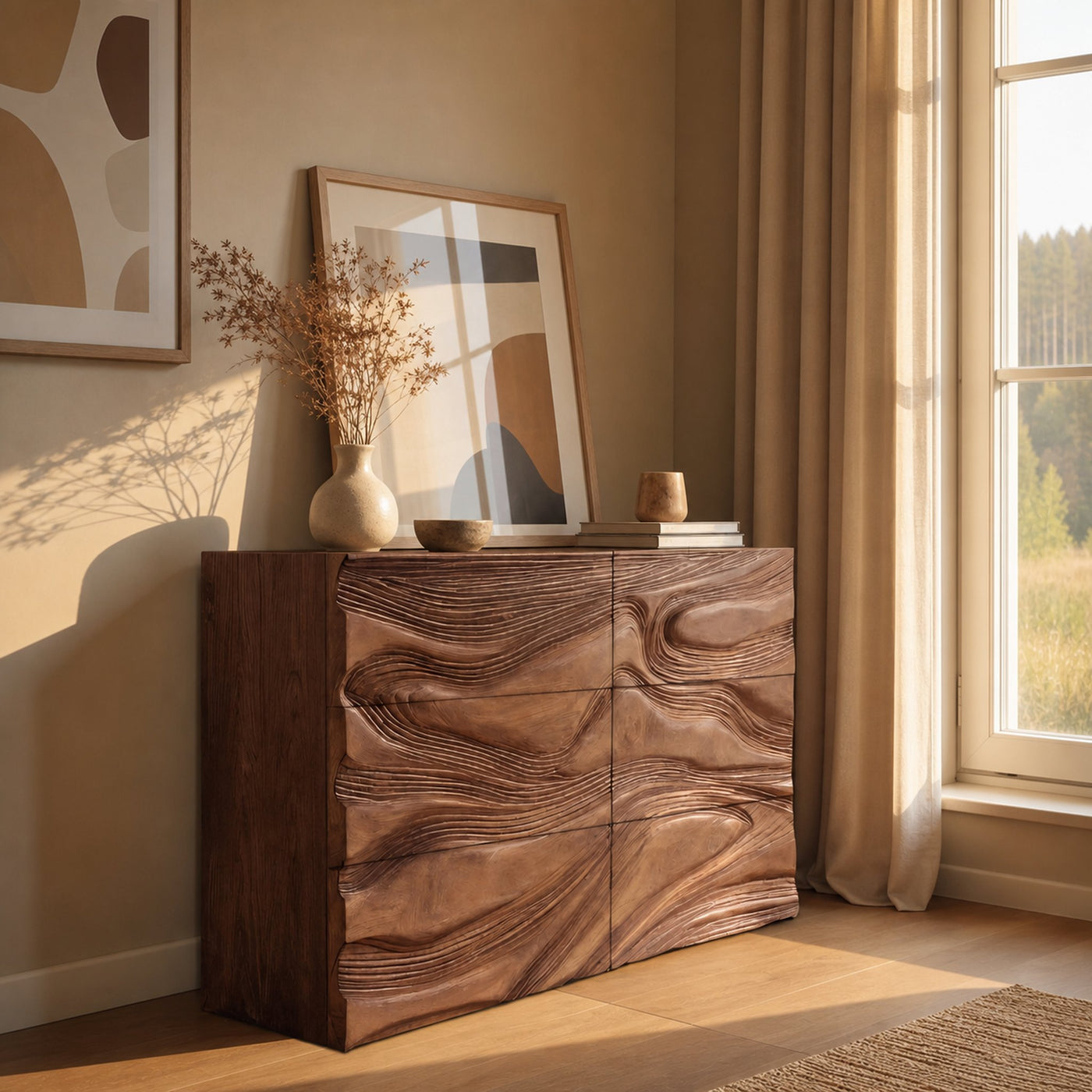 Minimalist Entryway Cabinet Sculpted Wave Front - product view 6