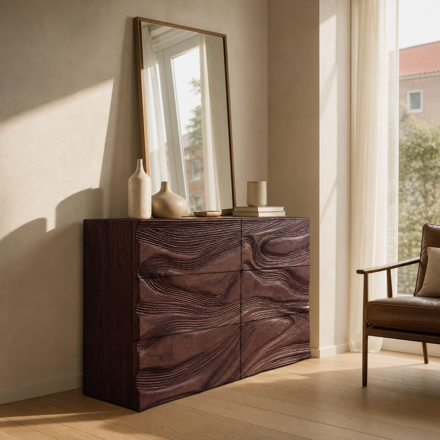 Minimalist Entryway Cabinet Sculpted Wave Front - product view 7