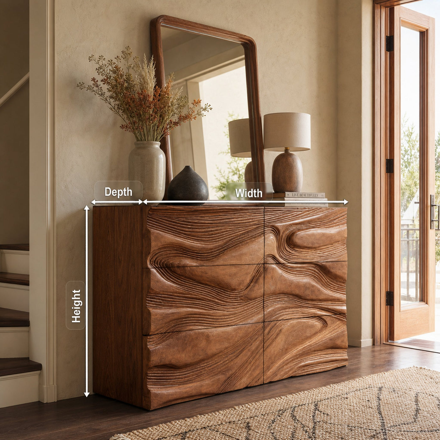 Minimalist Entryway Cabinet Sculpted Wave Front - product view 8