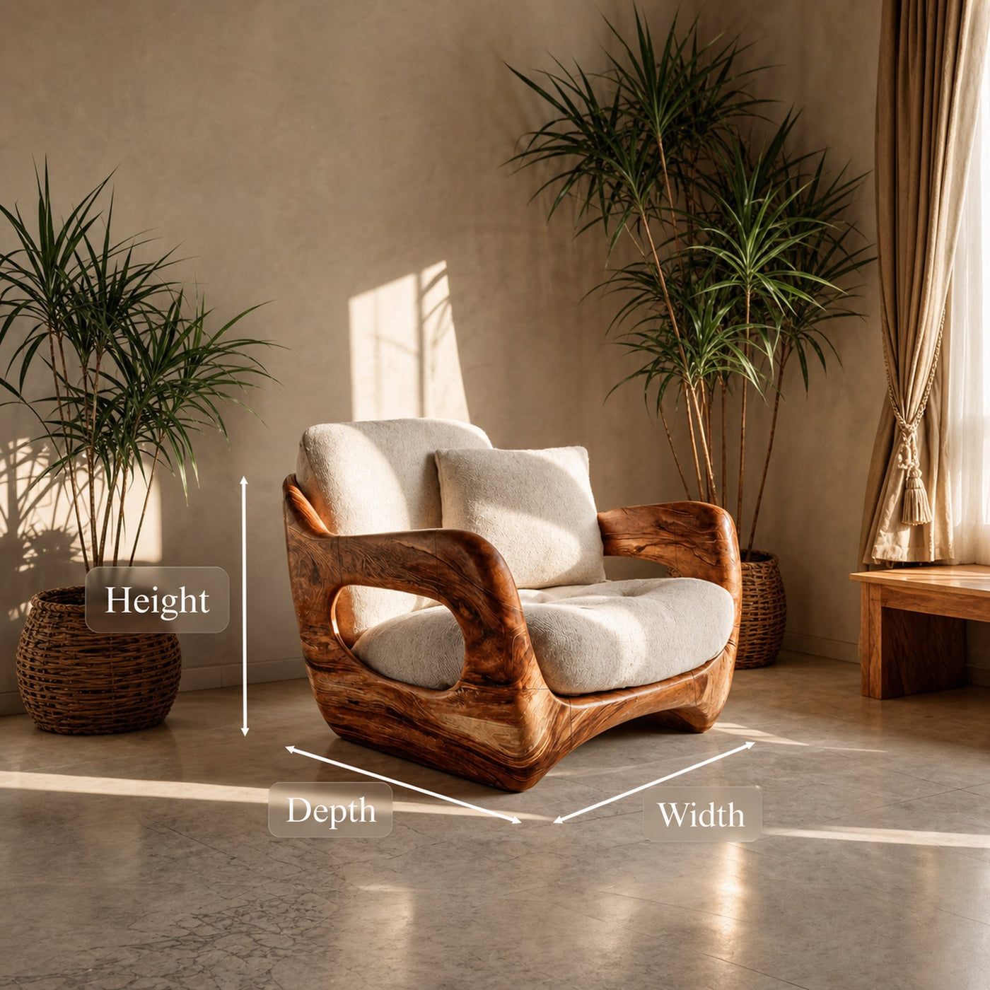 Minimalist Handcrafted Accent Chair Carved Body For Living Room - product view 6