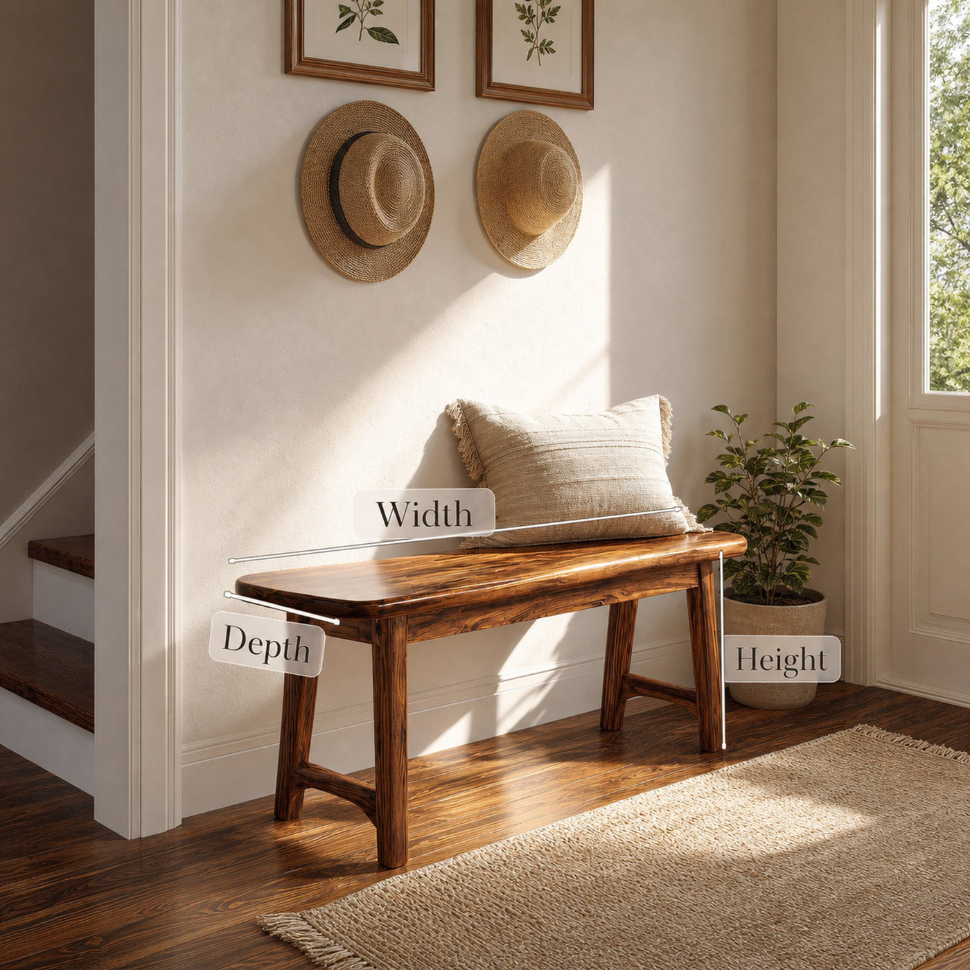 Minimalist Handcrafted Hallway Seating Bench - product view 6