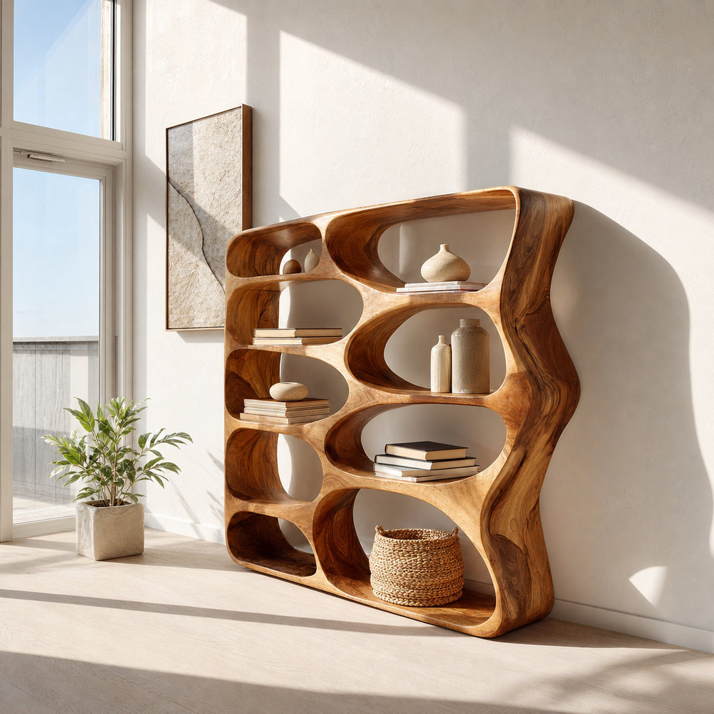 Minimalist Modern Curved Bookshelf Home Office Storage