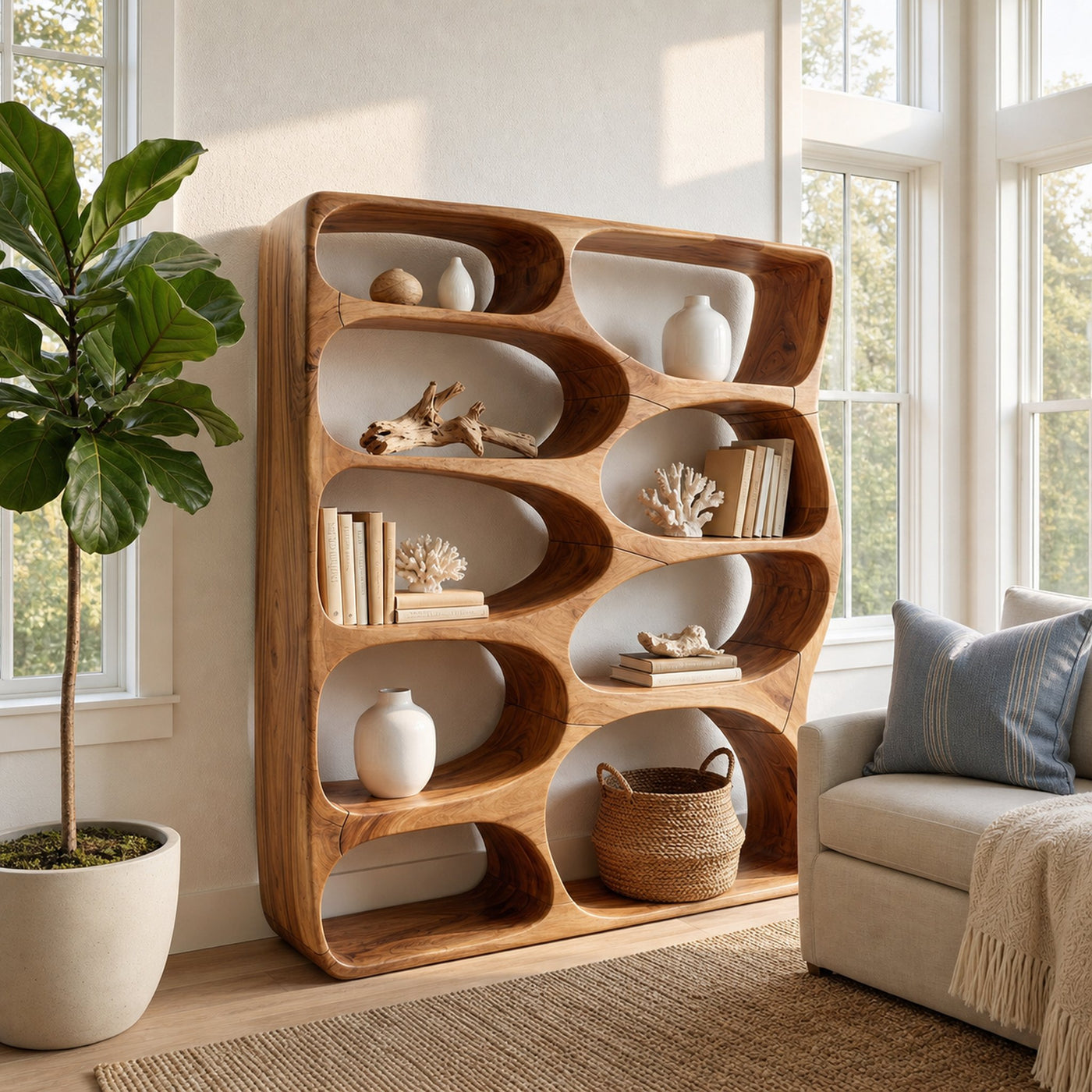 Minimalist Modern Curved Bookshelf Home Office Storage - product view 6