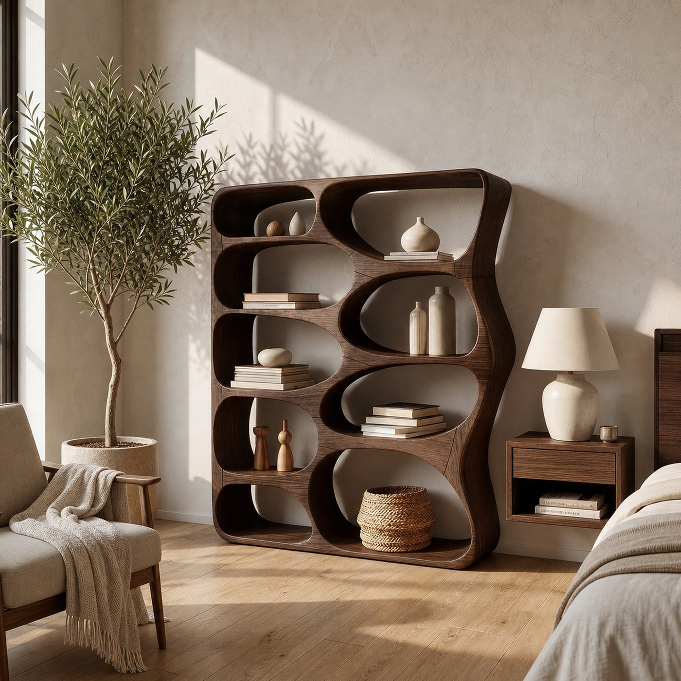 Minimalist Modern Curved Bookshelf Home Office Storage - product view 7