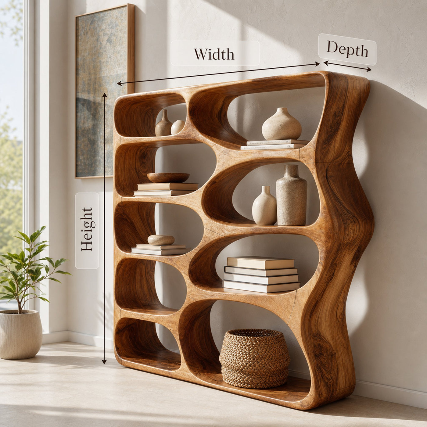 Minimalist Modern Curved Bookshelf Home Office Storage - product view 8