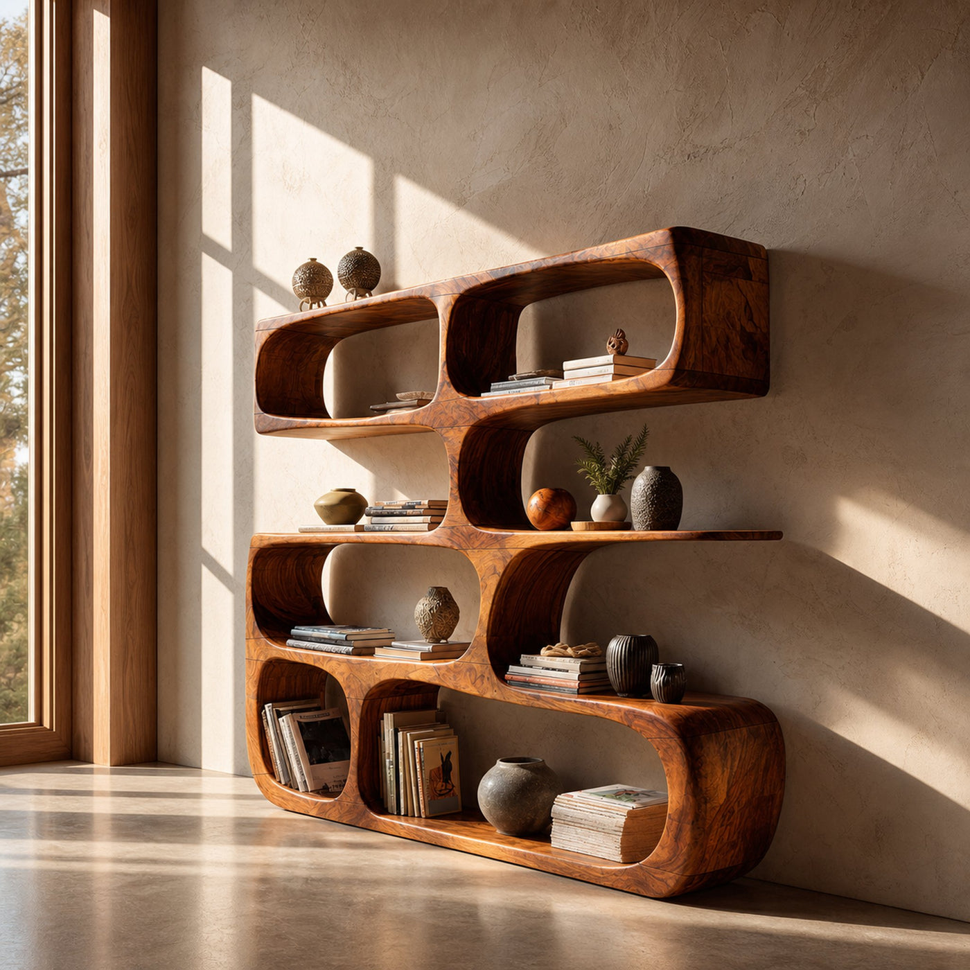 Minimalist Modern Sculptural Bookshelf Living Room Decor