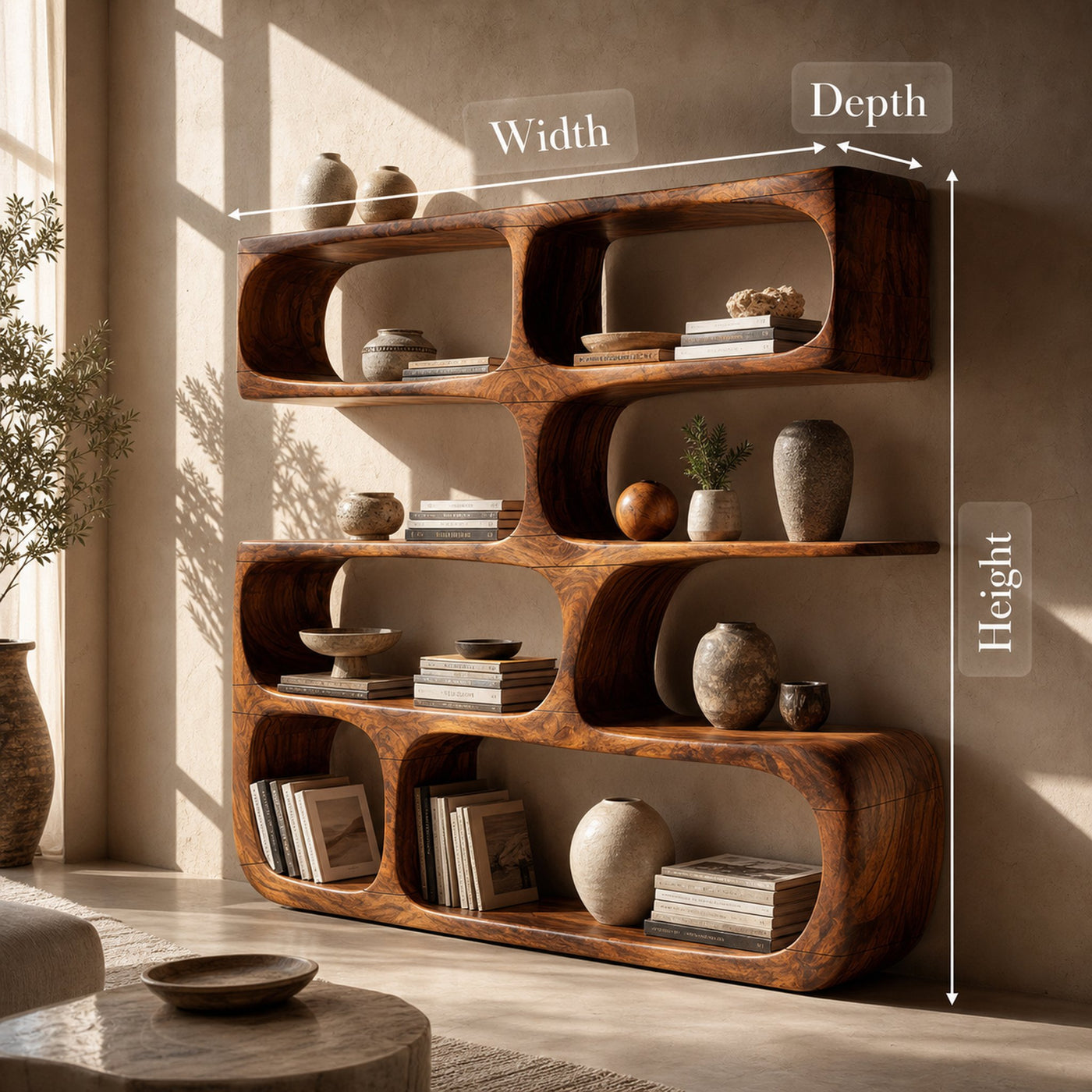 Minimalist Modern Sculptural Bookshelf Living Room Decor - product view 8