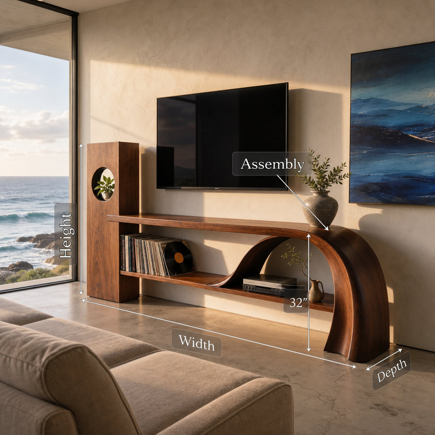 Minimalist Organic TV Stand For Apartment Interior Design - product view 8