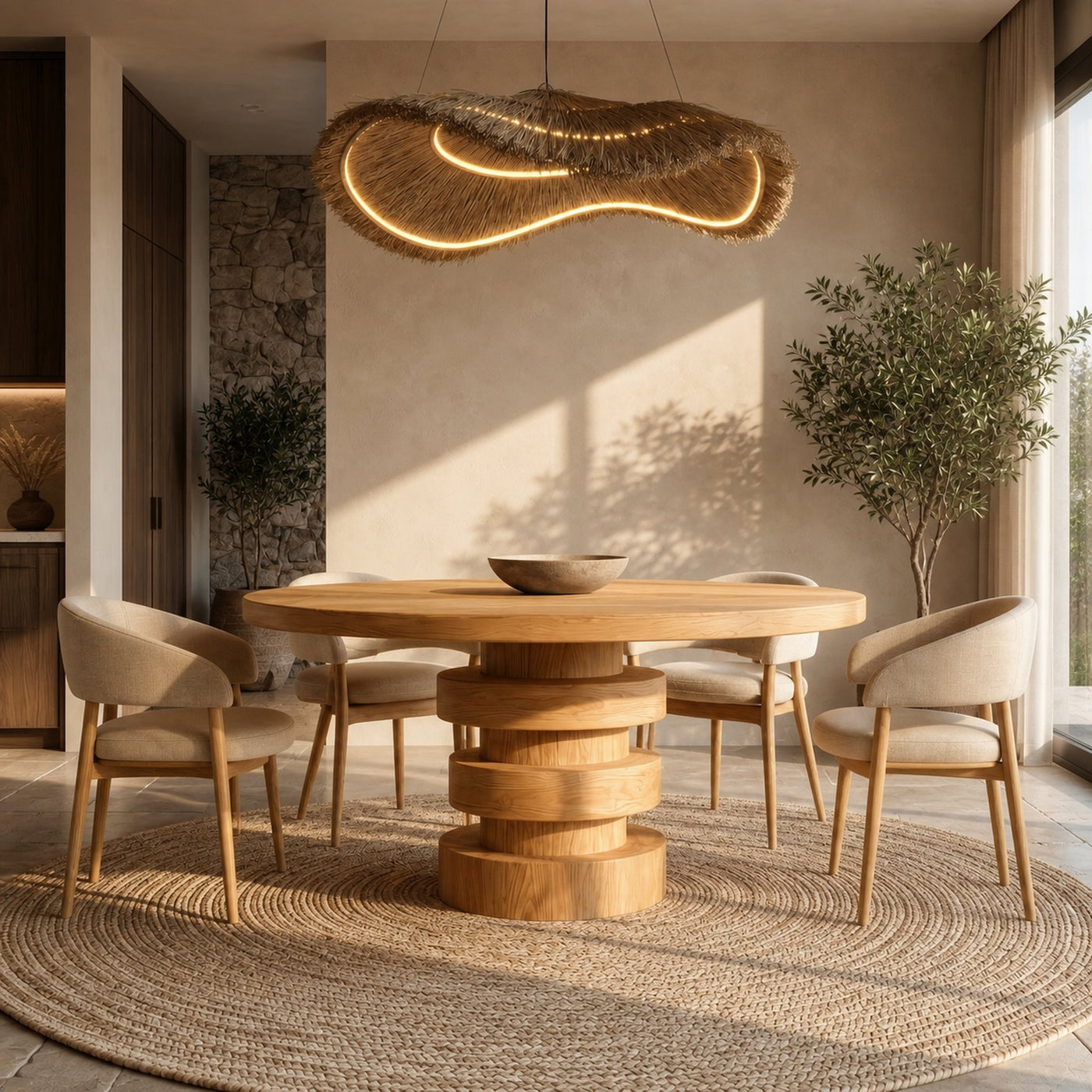 Minimalist Round Dining Table With Sculptural Base For Dining Room And Kitchen