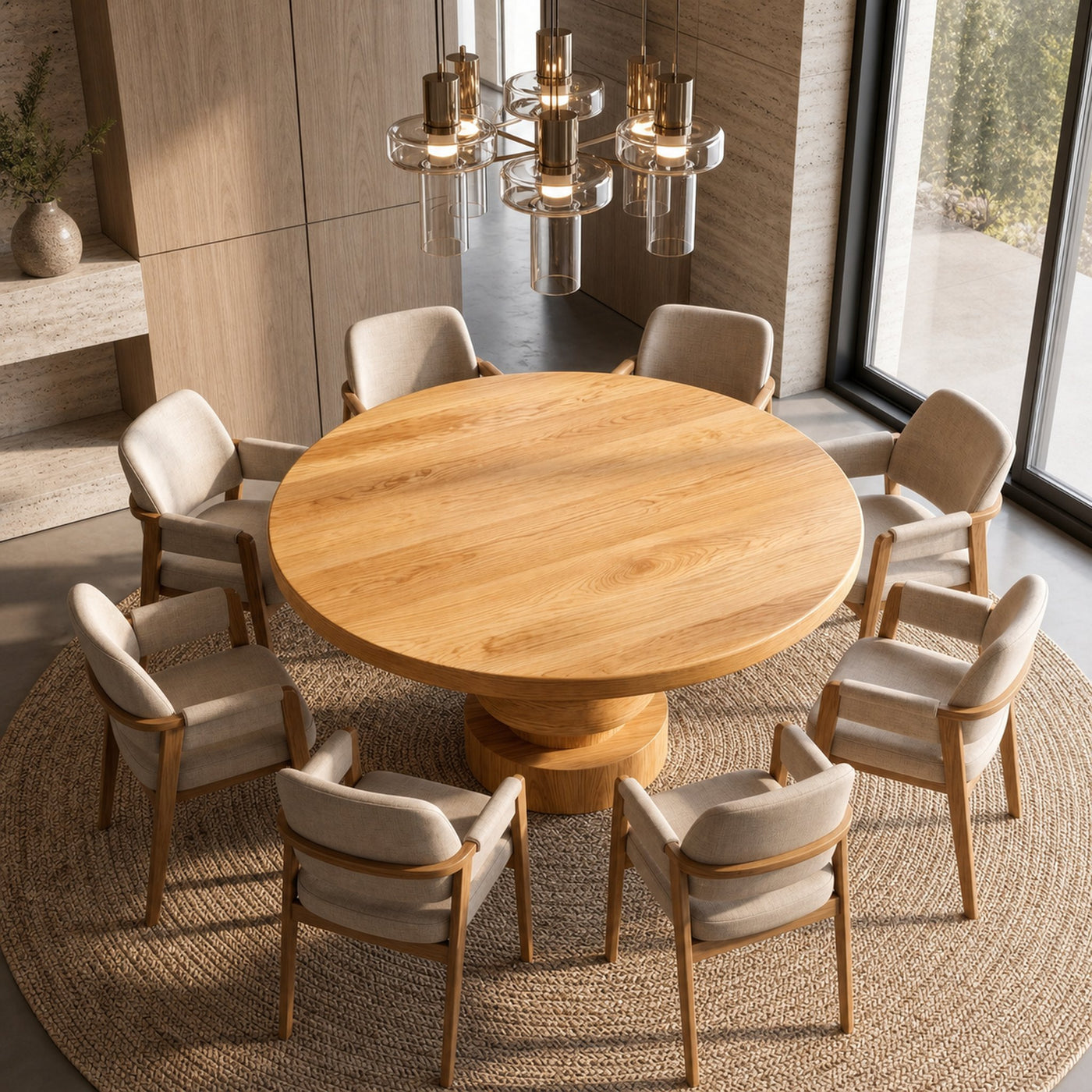 Minimalist Round Dining Table With Sculptural Base For Dining Room And Kitchen - product view 2