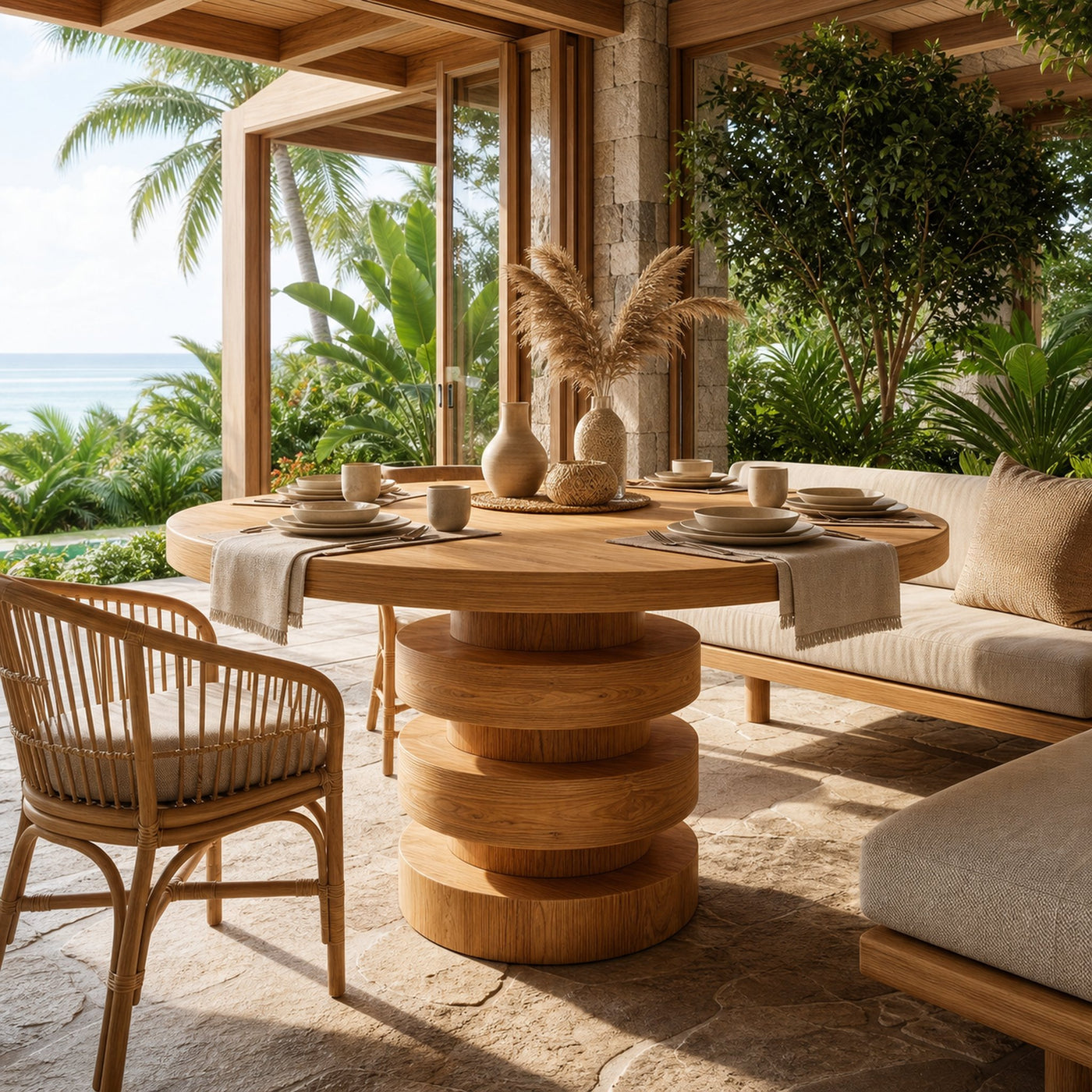 Minimalist Round Dining Table With Sculptural Base For Dining Room And Kitchen - product view 3