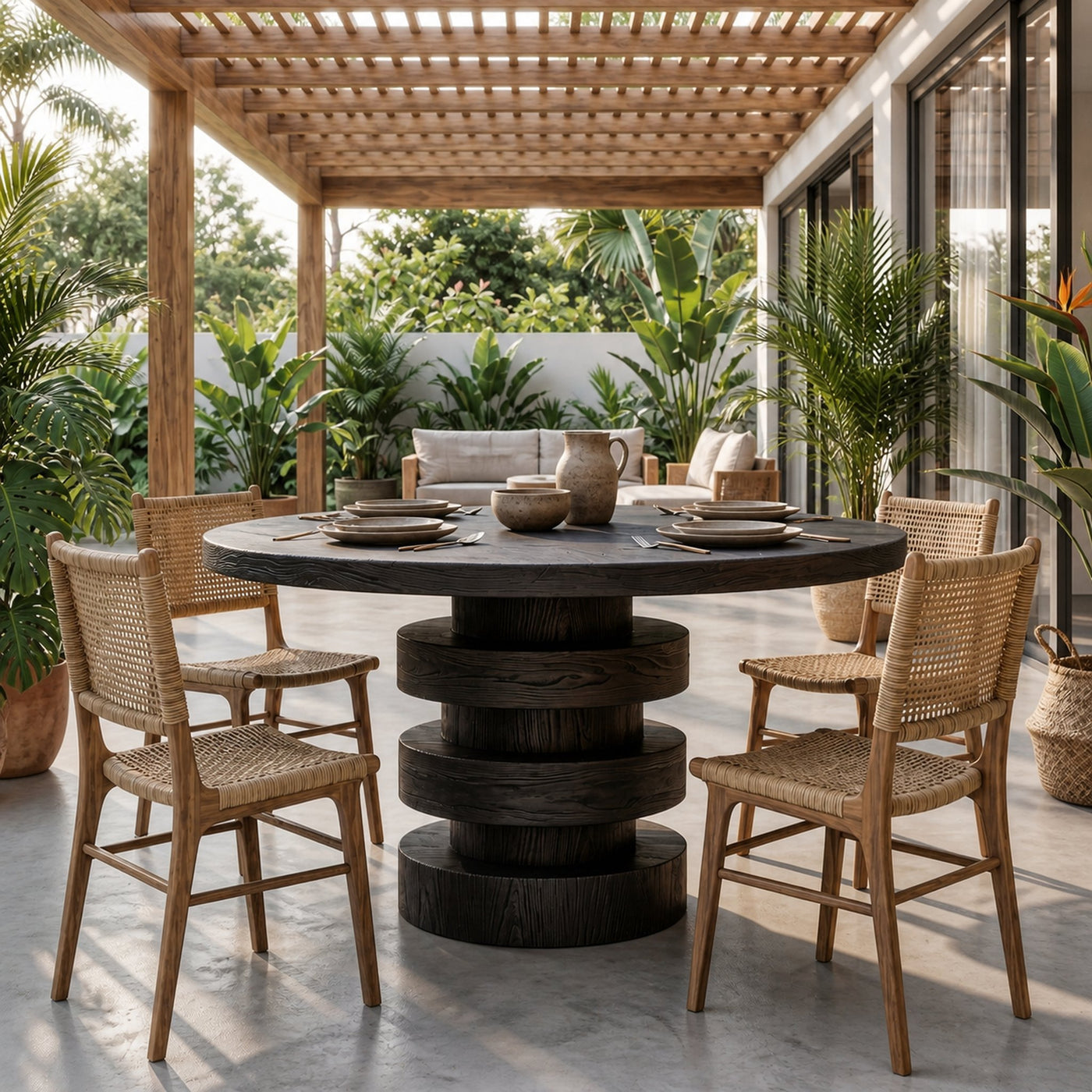 Minimalist Round Dining Table With Sculptural Base For Dining Room And Kitchen - product view 4