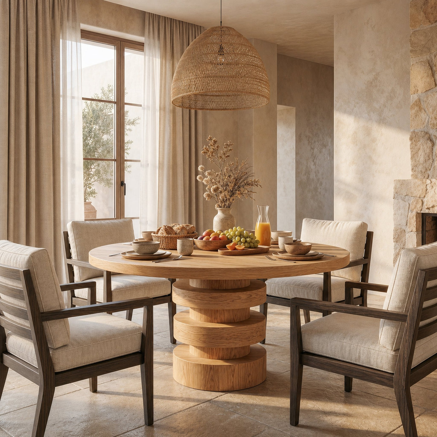 Minimalist Round Dining Table With Sculptural Base For Dining Room And Kitchen - product view 5