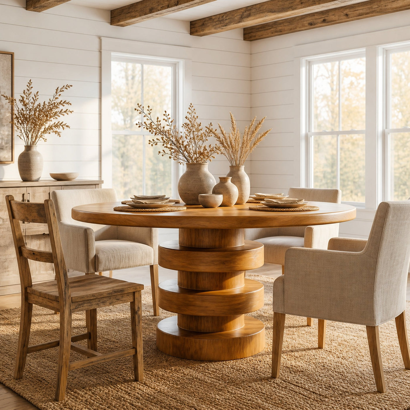 Minimalist Round Dining Table With Sculptural Base For Dining Room And Kitchen - product view 6