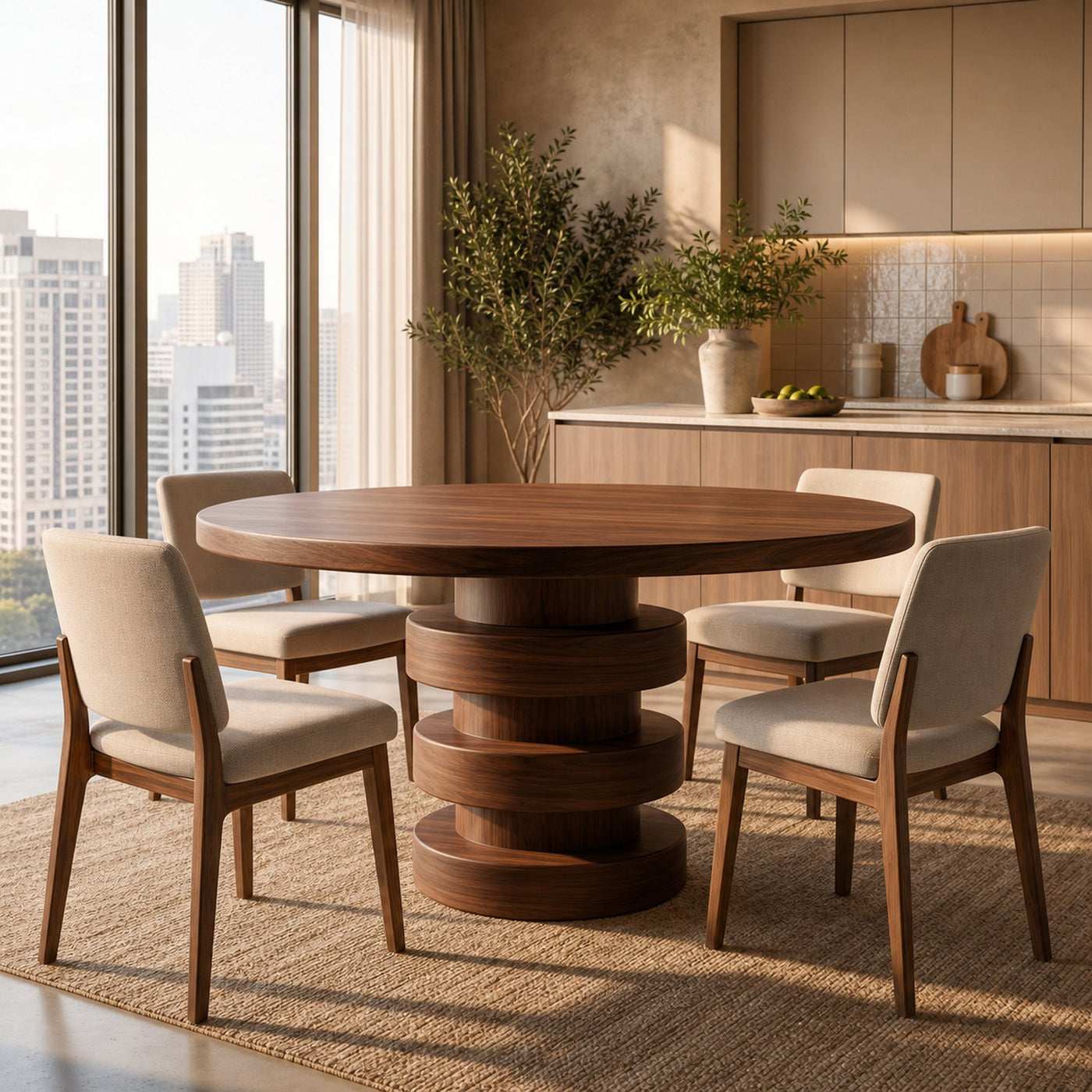 Minimalist Round Dining Table With Sculptural Base For Dining Room And Kitchen - product view 7