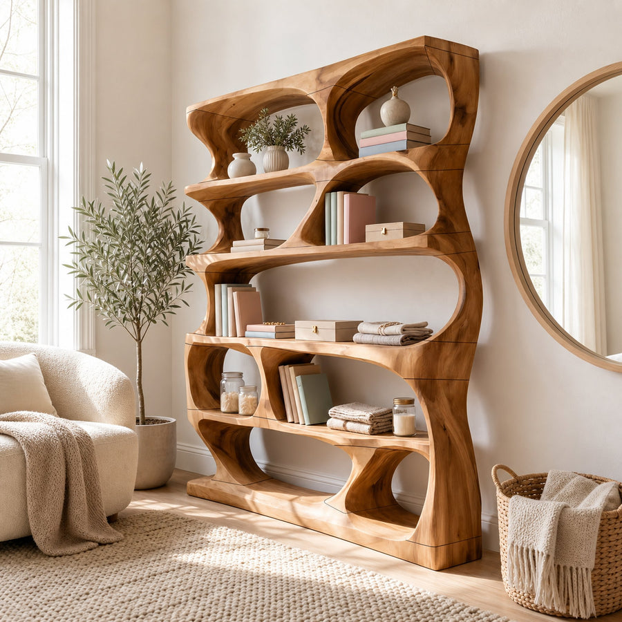 Minimalist Sculptural Bookshelf Display Organizer For Home Office