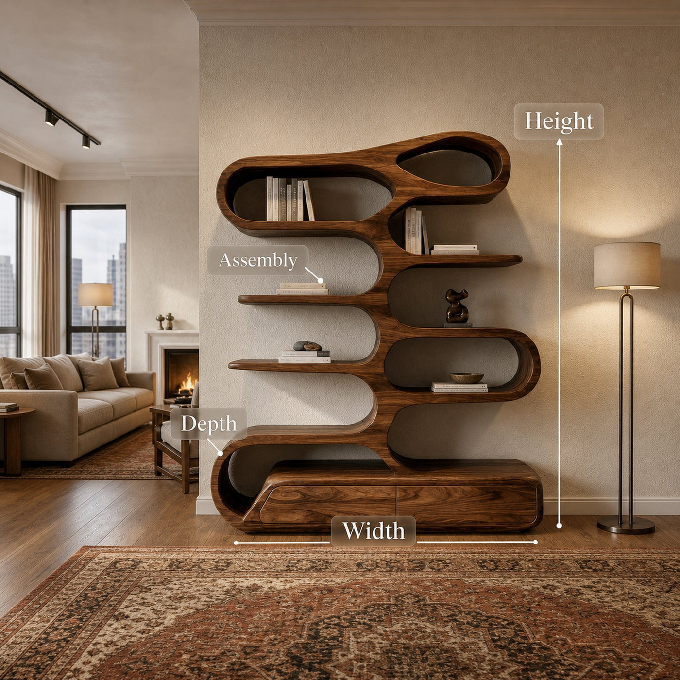 Minimalist Sculptural Bookshelf With Rounded Compartments For Reading Room - product view 8