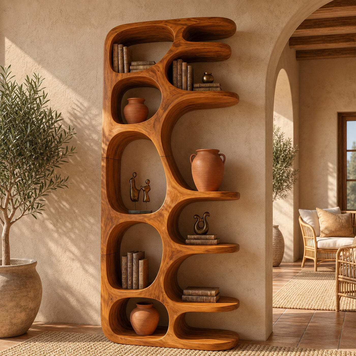 Minimalist Sculptural Bookshelf With Solid Wood Construction For Living Room - product view 6