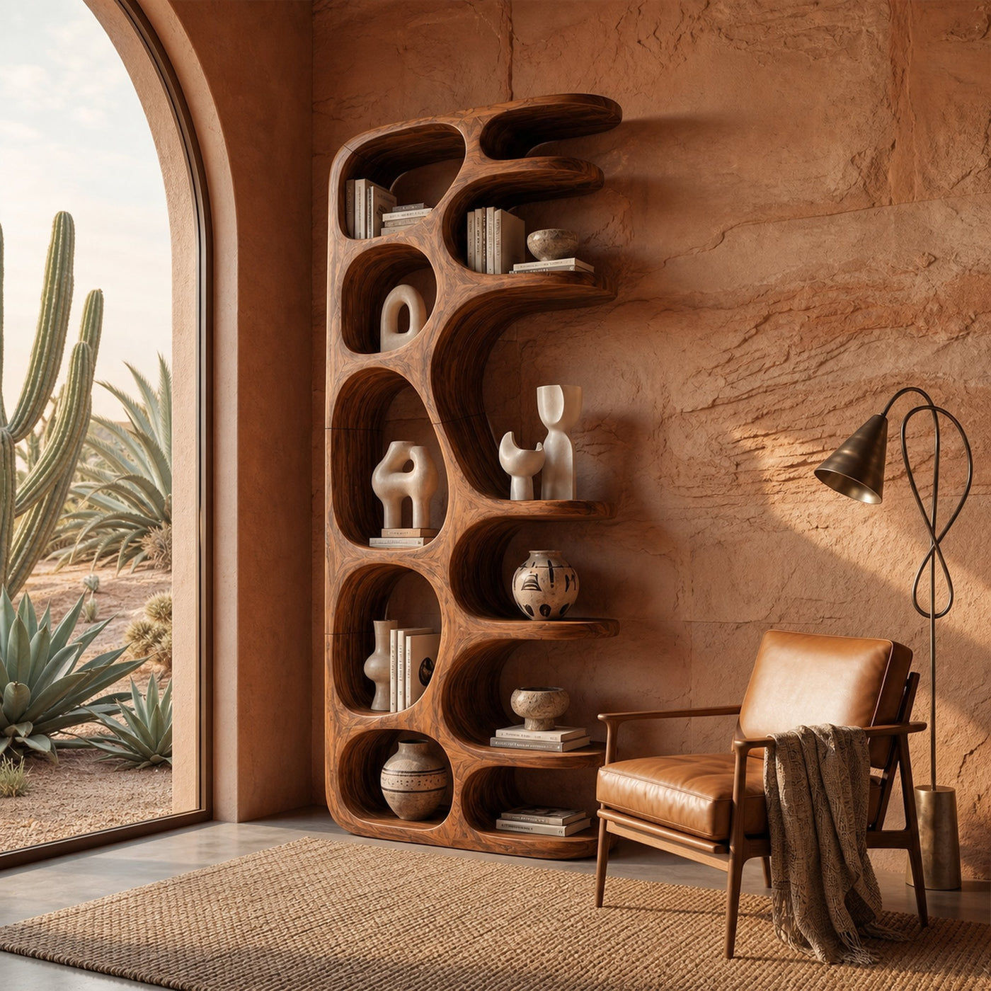 Minimalist Sculptural Bookshelf With Solid Wood Construction For Living Room - product view 7