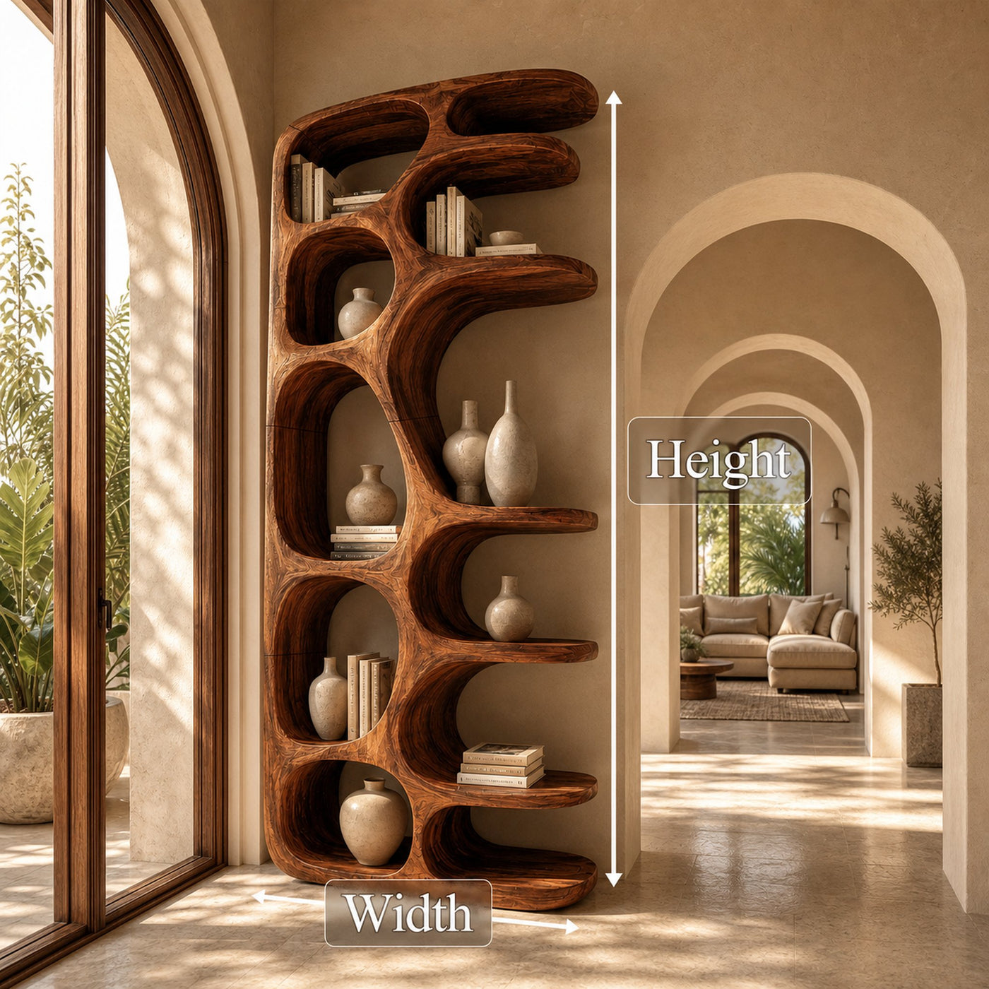 Minimalist Sculptural Bookshelf With Solid Wood Construction For Living Room - product view 8