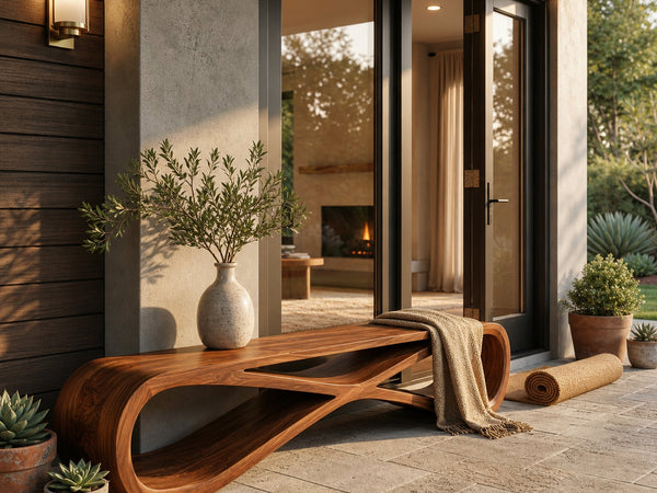 Minimalist Sculptural Wood Bench For Home Entry