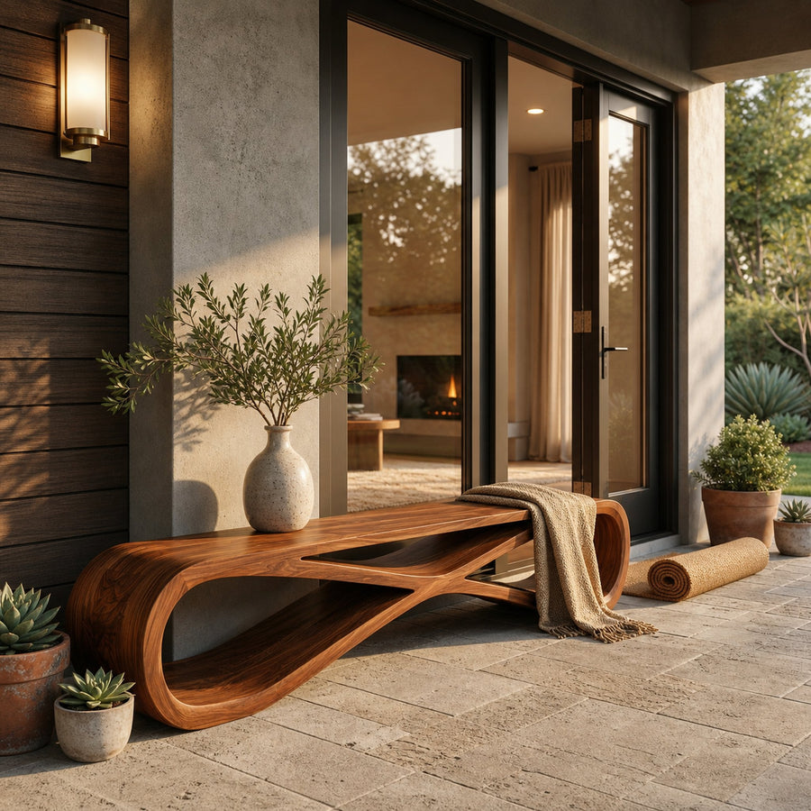Minimalist Sculptural Wood Bench For Home Entry