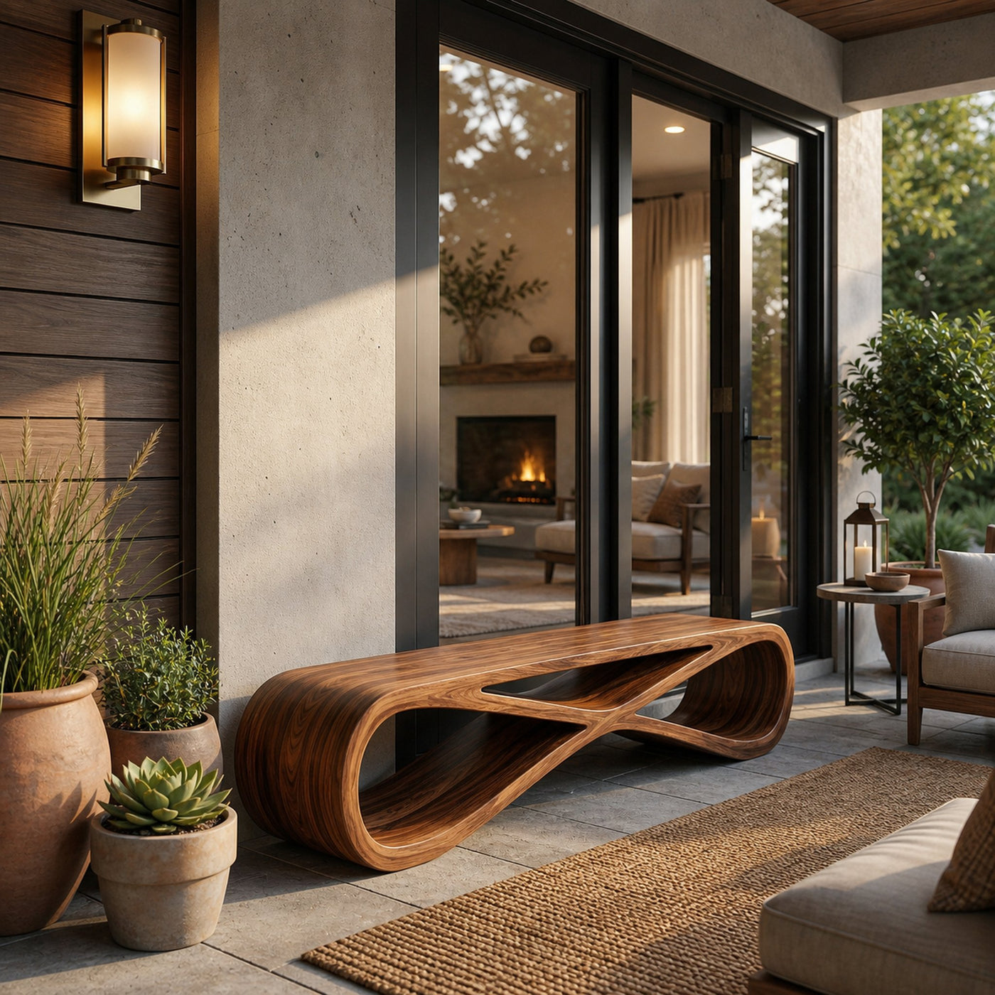 Minimalist Sculptural Wood Bench For Home Entry - product view 6