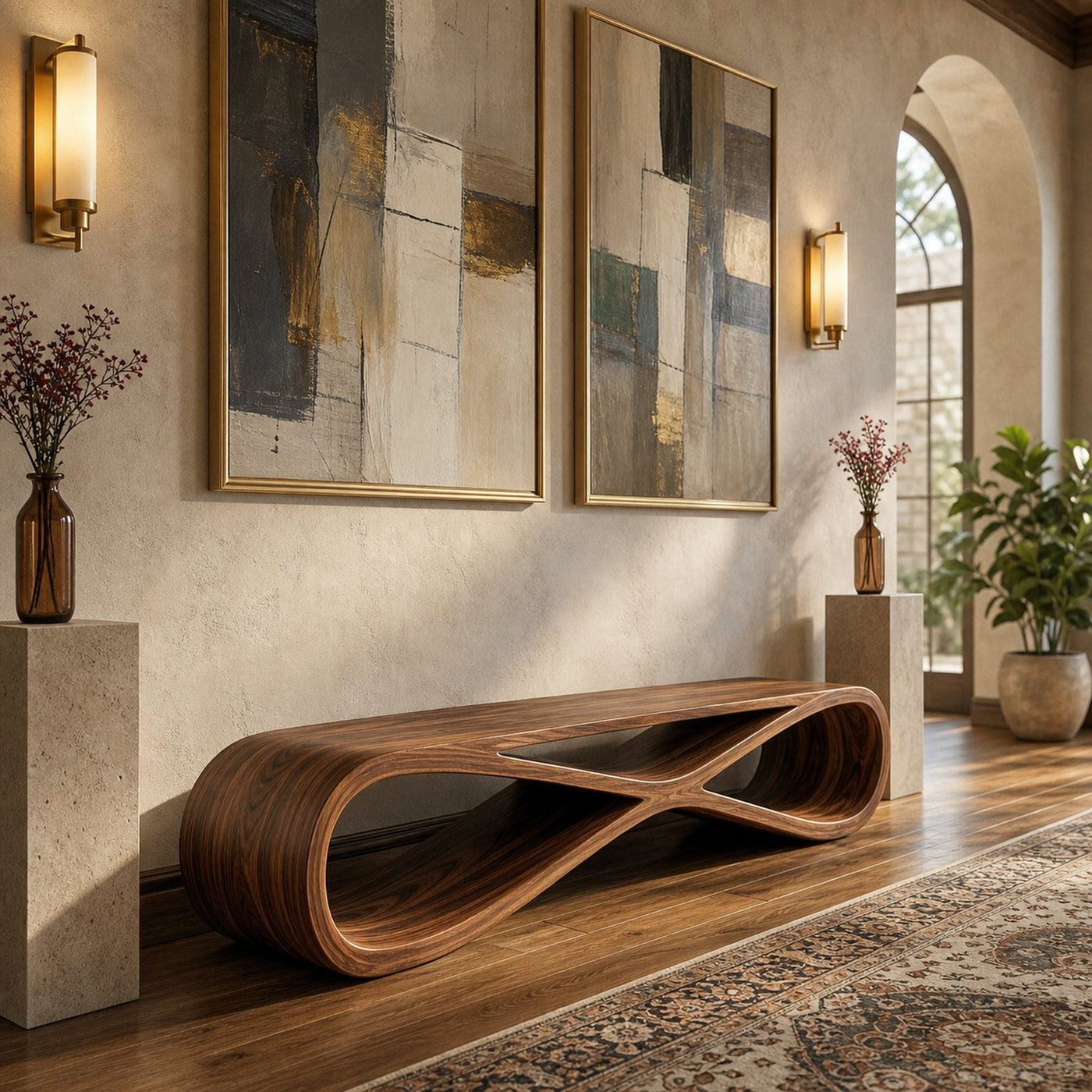 Minimalist Sculptural Wood Bench For Home Entry - product view 7