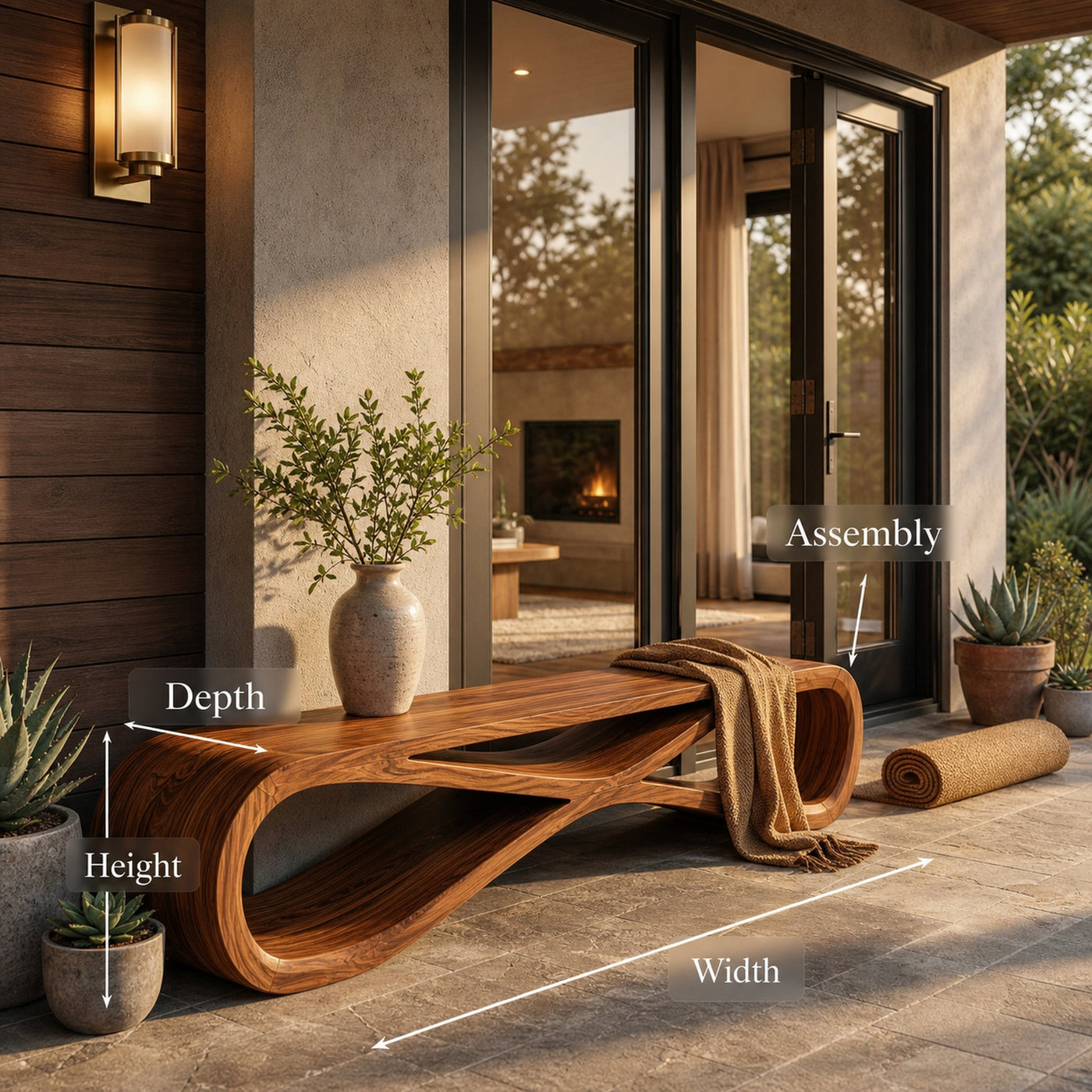Minimalist Sculptural Wood Bench For Home Entry - product view 8