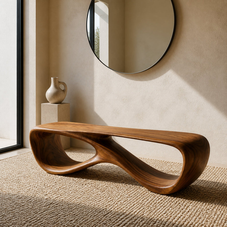 Minimalist Sculptural Wooden Bench For Entryway Decor