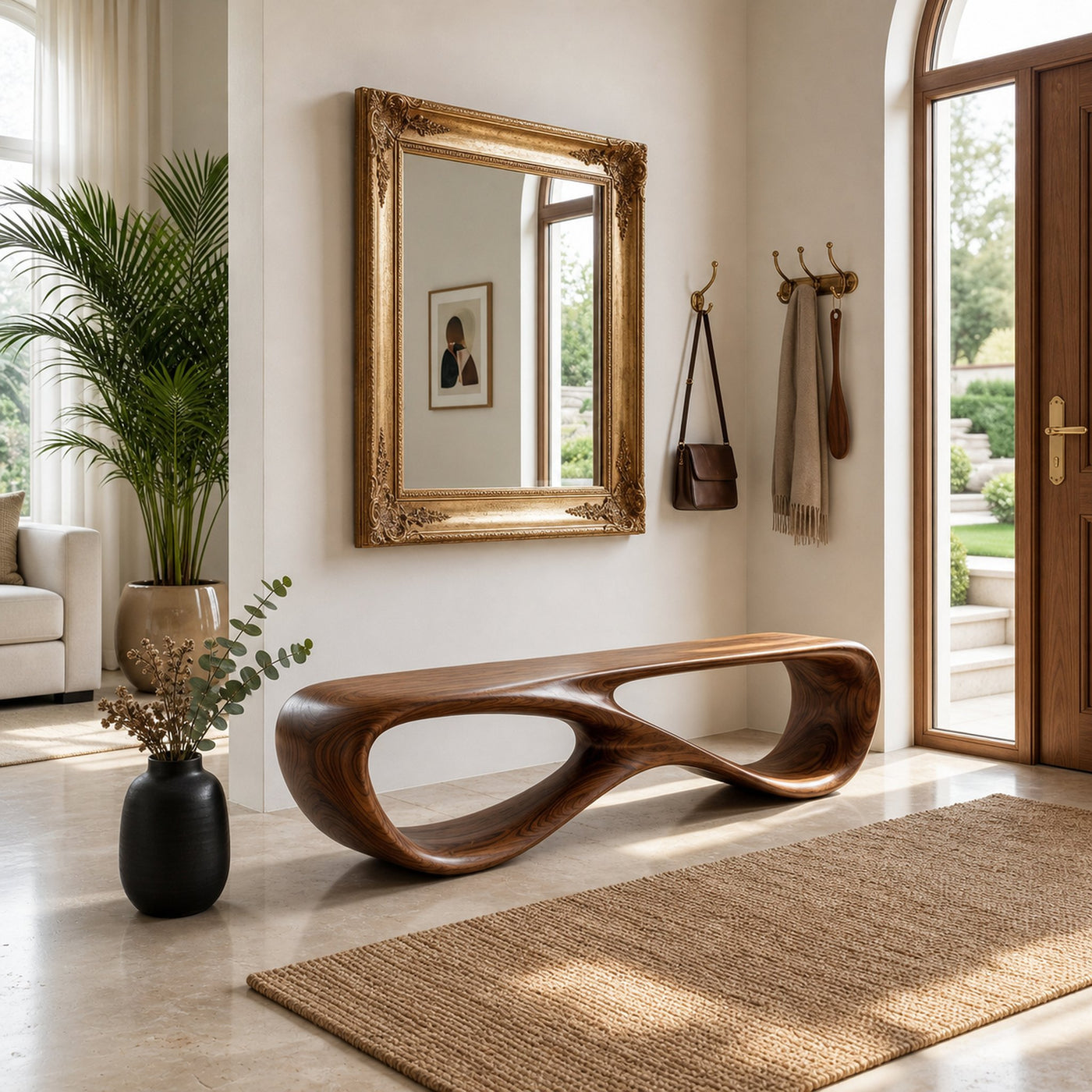 Minimalist Sculptural Wooden Bench For Entryway Decor - product view 7