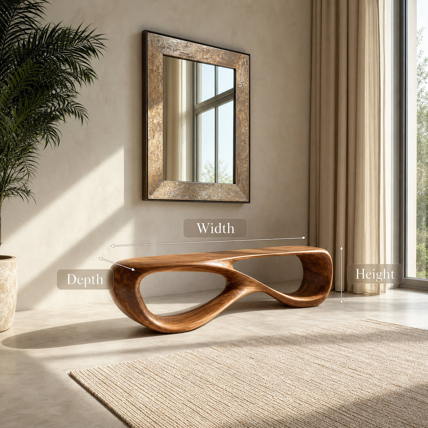 Minimalist Sculptural Wooden Bench For Entryway Decor - product view 8