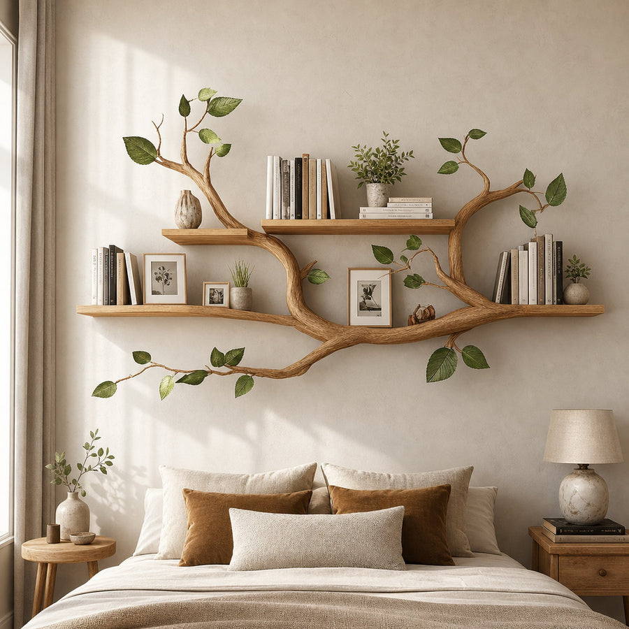 Minimalist Tree Branch Shelf Solid Wood Floating Wall Decor