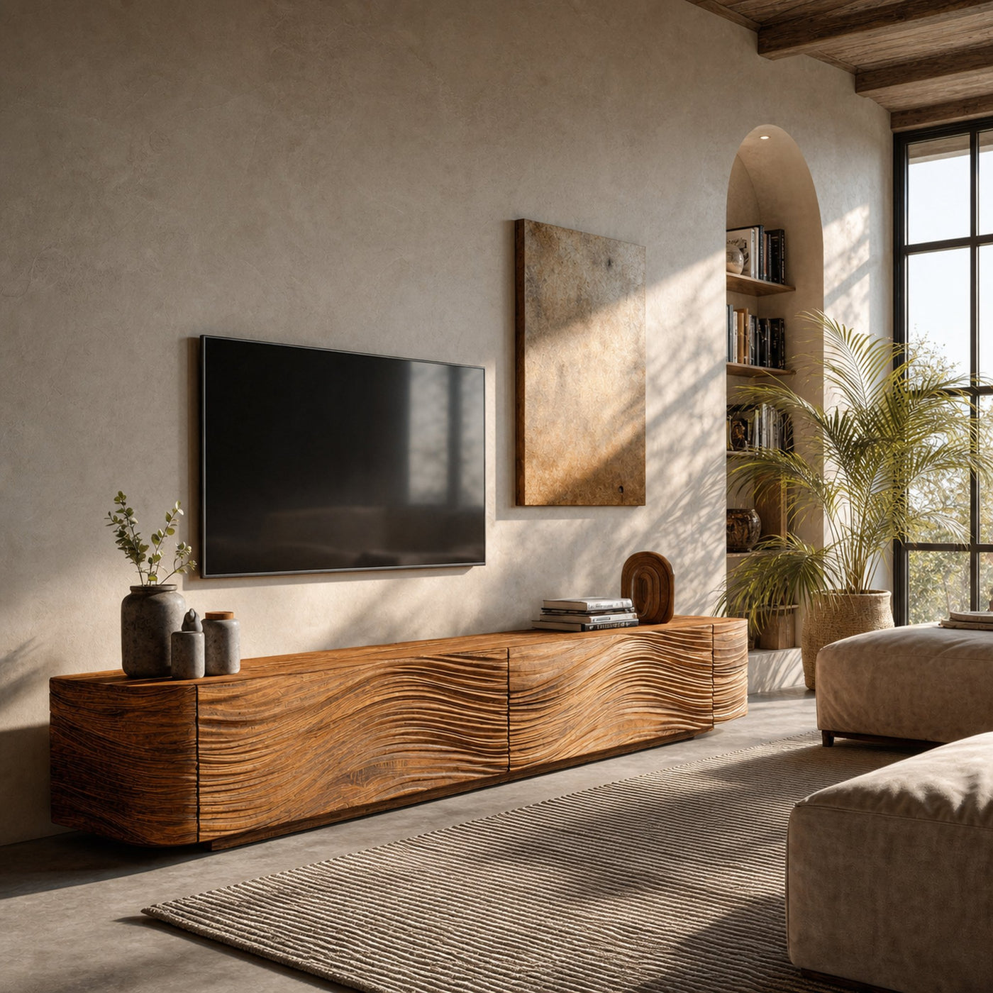 Minimalist Wave TV Console For Living Room