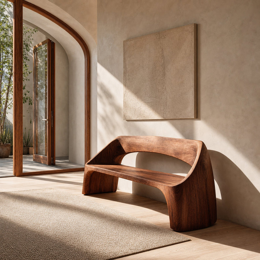 Minimalist Wooden Bench With Backrest For Living Room