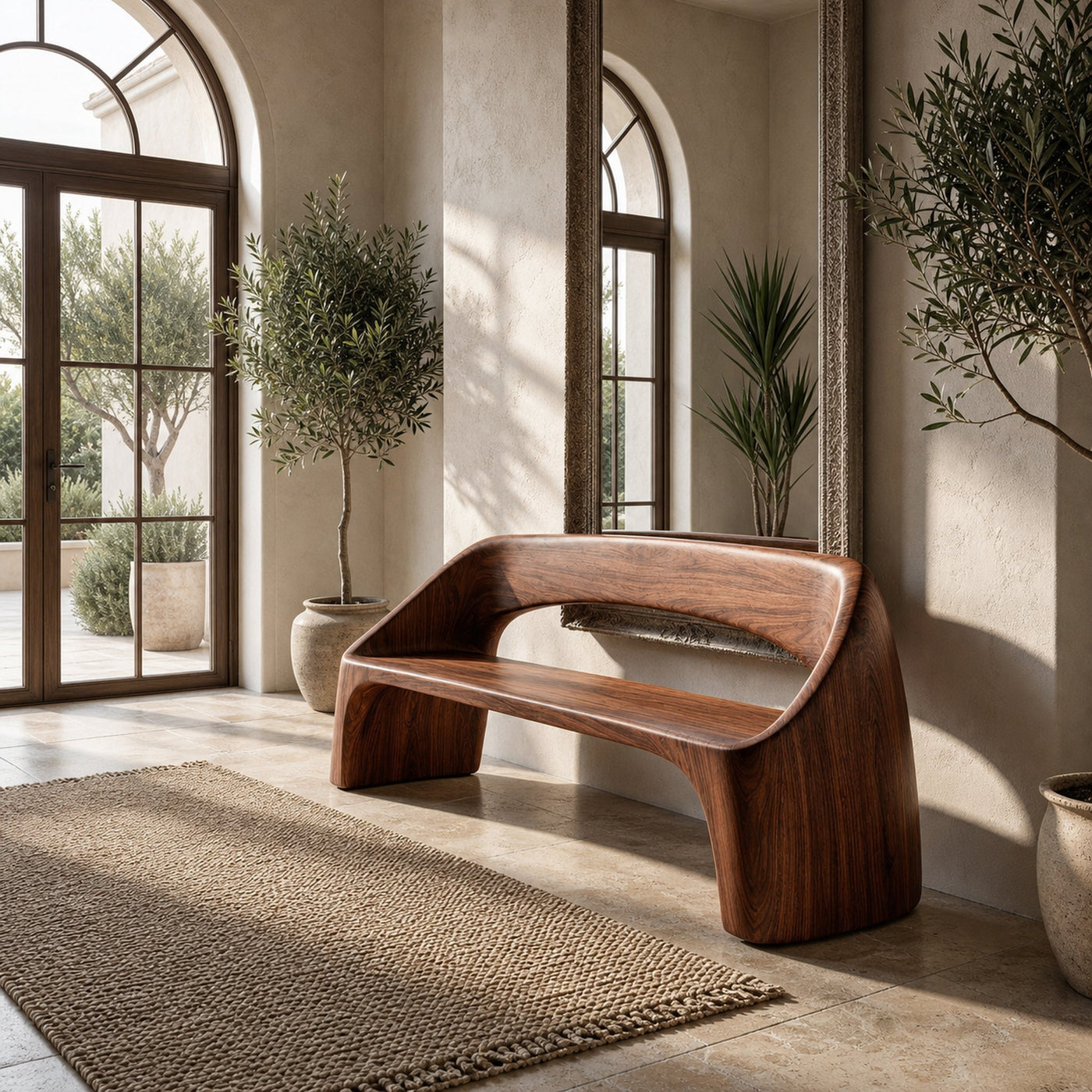 Minimalist Wooden Bench With Backrest For Living Room - product view 7