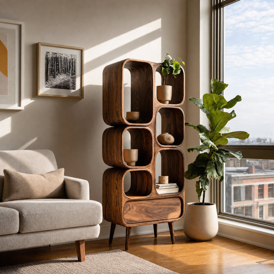Minimalist Wooden Bookshelf For Contemporary Living Room