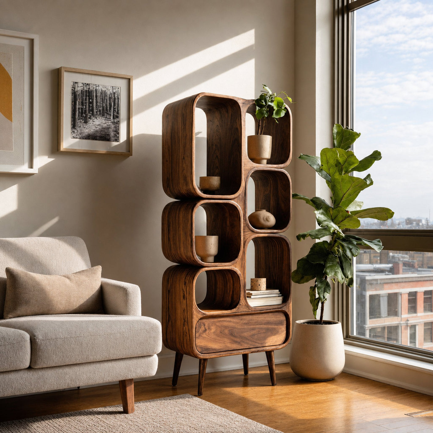Minimalist Wooden Bookshelf For Contemporary Living Room